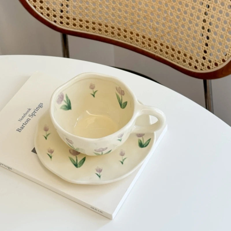 Ceramic Mugs Cute Hand Pinched Irregular Flower Heart Pattern Coffee Cup Ins Style Drinkware Kitchen Breakfast Milk Tea Cups Oasis Select