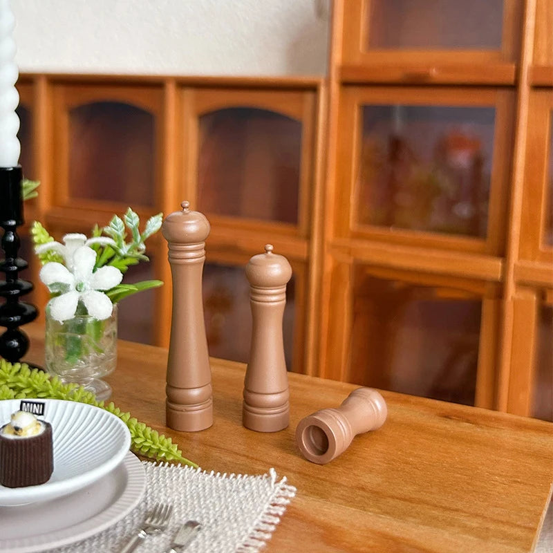 3Pcs Miniature Metal Salt Pepper Shaker 1:12 Scale Dollhouse Kitchen Accessories Realistic DIY Craft Decor Set Oasis Select