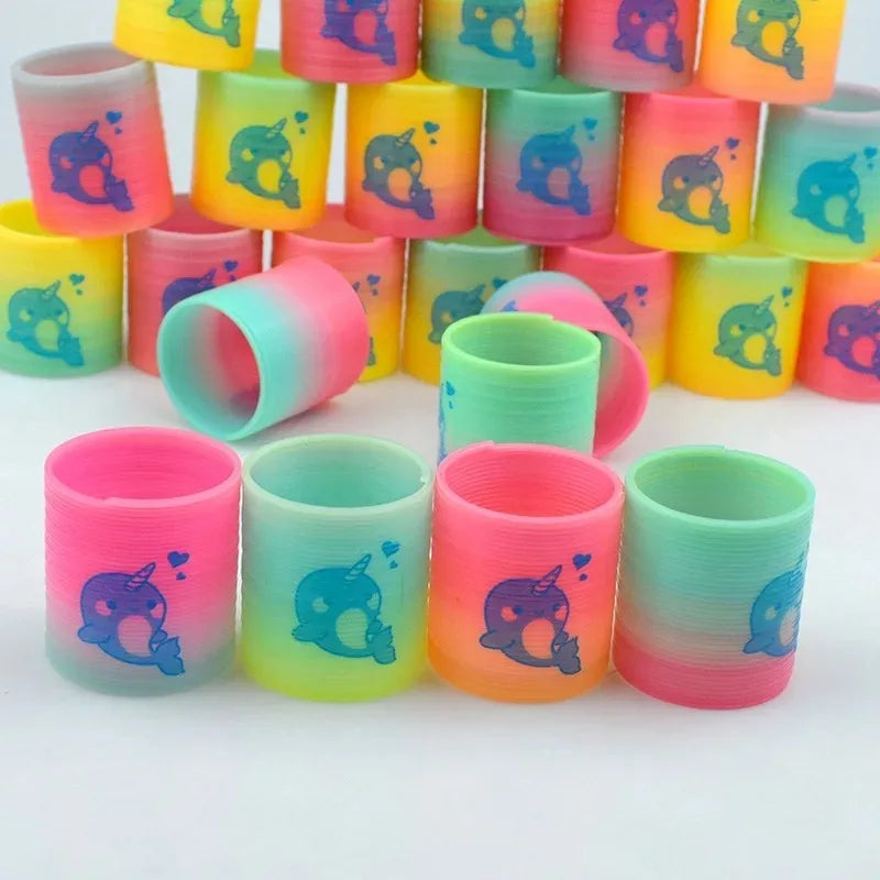 24PCS Rainbow Magic Springs Circle Toys Kids Birthday Party Favors Guests Giveaway Small Gifts Pinata Fillers Flexible Funny Toy Oasis Select