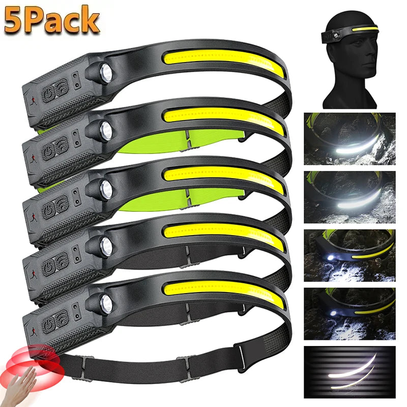 COB LED Sensor Headlamp USB Rechargeable – Camping & Fishing