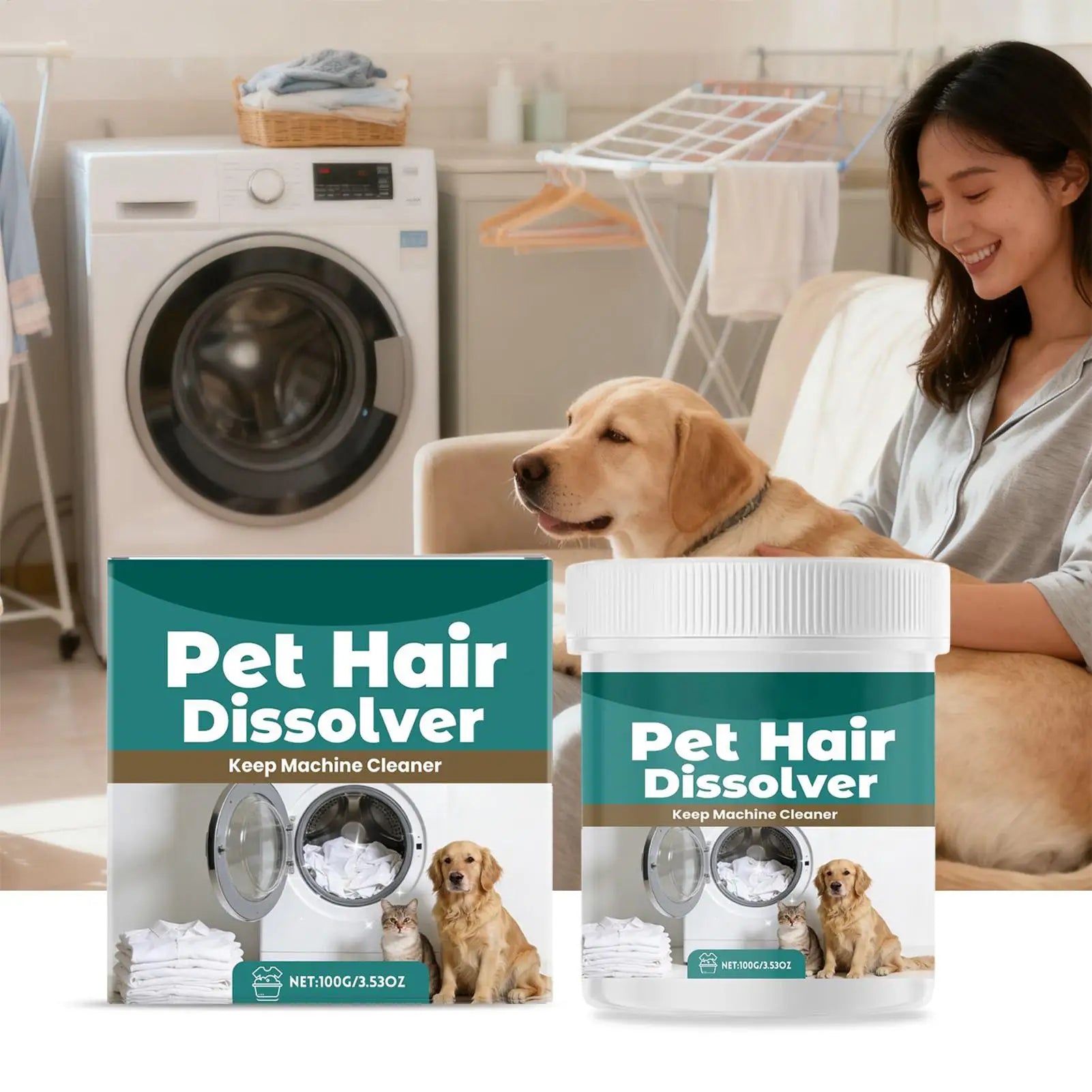 Pet Hair Dissolver Gentle Deep Cleaning Dissolving Agent Dog & Cat Hair Remover Dissolver for Clothes Odor Stain Laundry Washer Oasis Select