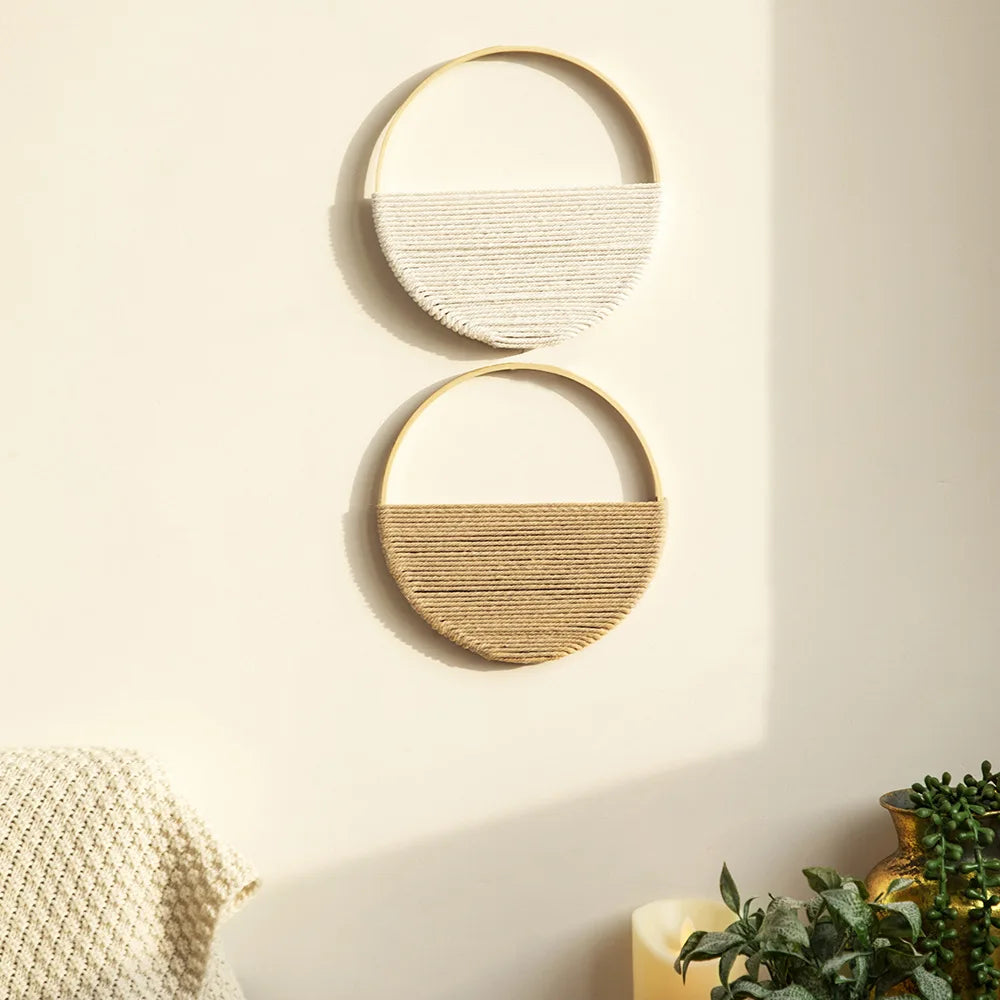 Ins Bohemian Style Double Circular Shelving Wall Decoration Pure Hand-woven Wall Hanging Room Decor Aesthetic Oasis Select