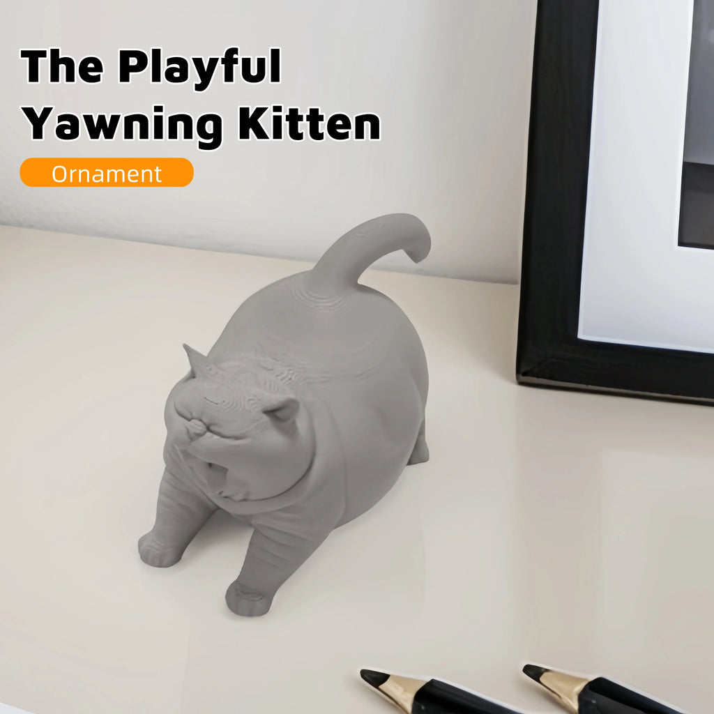 Funny Yawning Fat Cat Figurine Miniature Cartoon Kitten Statue Cute Chubby Cat Ornament for Home Office Desktop Decor Cute Gifts Oasis Select
