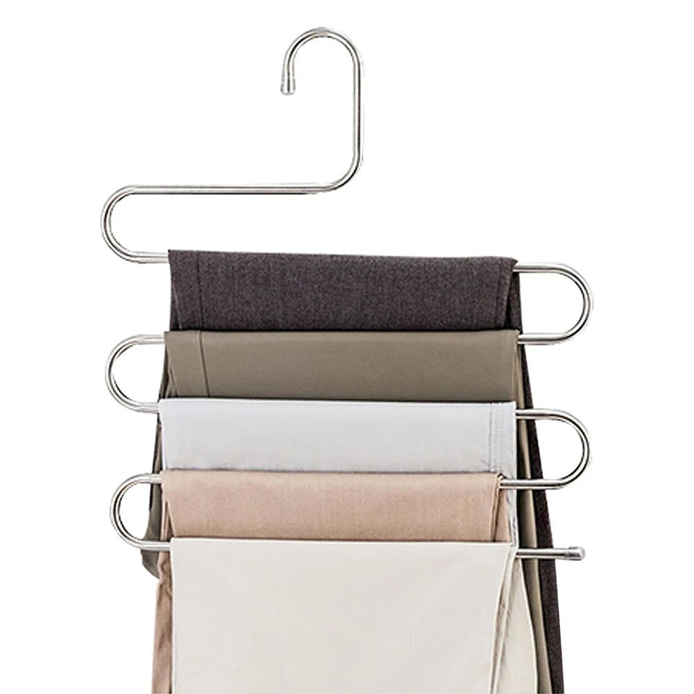 Stainless Steel 5-Layer S-Shaped Pants Hanger Rack | Space Saver