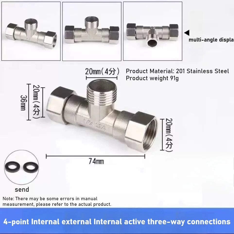 Stainless Steel G1/2 3 Way T-Adapter Bathroom Shower Faucet Water Splitter Toilet Shower Valve Spray Nozzle Converter Oasis Select 4 in out in active 1pcs