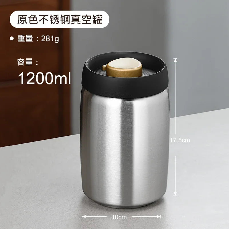 Stainless steel tea sealed jar Moisture-proof household tea storage jar press vacuum high-grade coffee bean sealed jar Oasis Select 1200ml 1