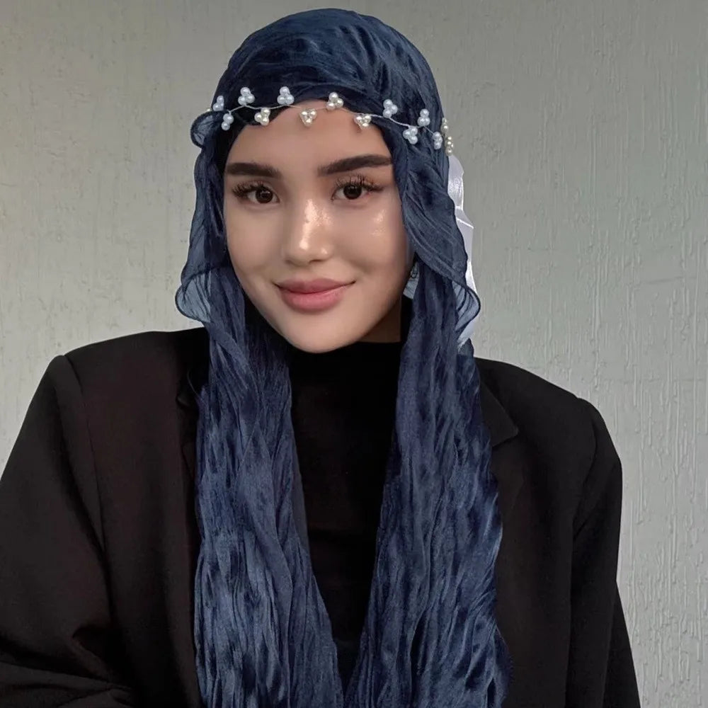 High Qulaity Solid Color Silk Scarf Shining Ruffled Edge Sunscreen shawl Soft Long Chiffon Hijab Veil Outdoor Oasis Select 09