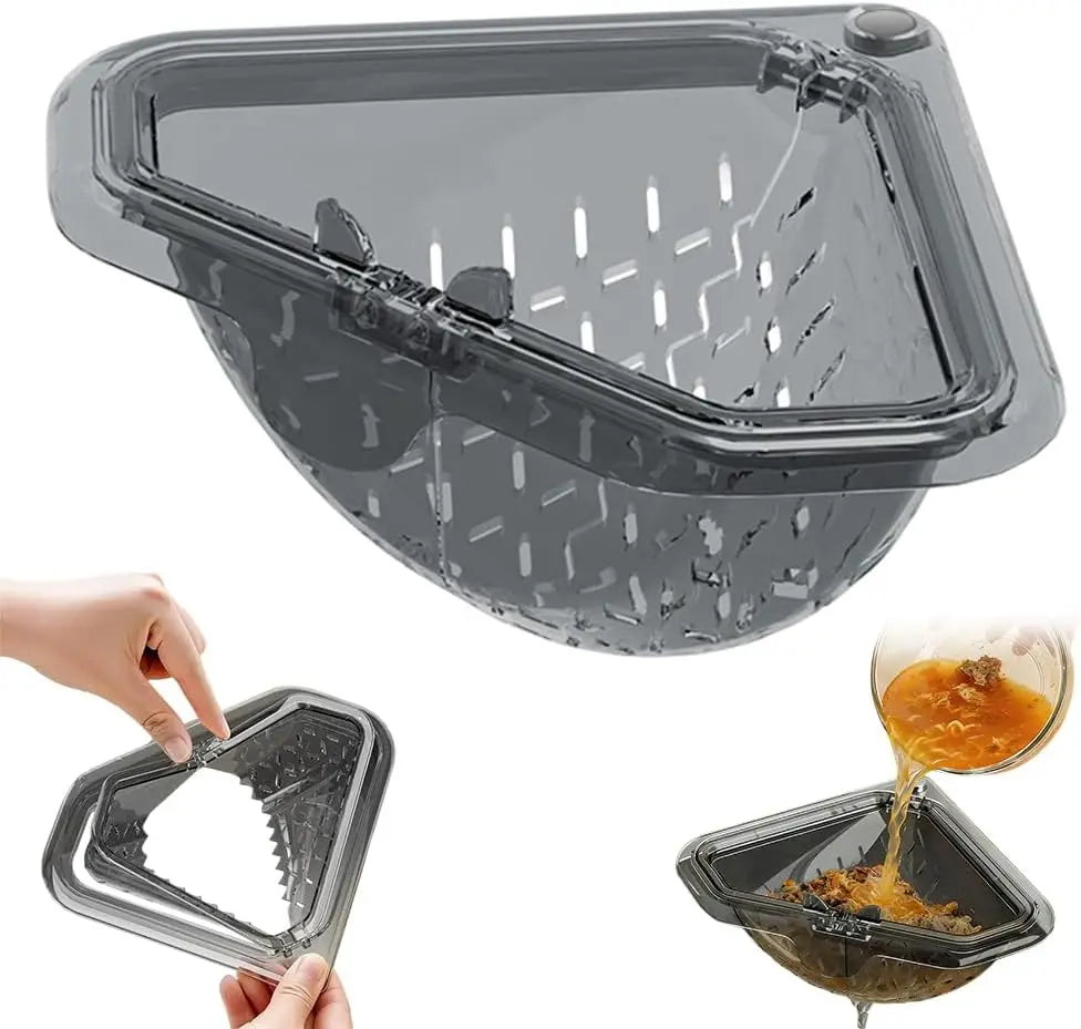 Magnetic Triangle Sink Strainer Basket Food Catcher & Drain Basket for Fruits Vegetable Scraps, Corner Kitchen Sink Organizer Oasis Select Grey
