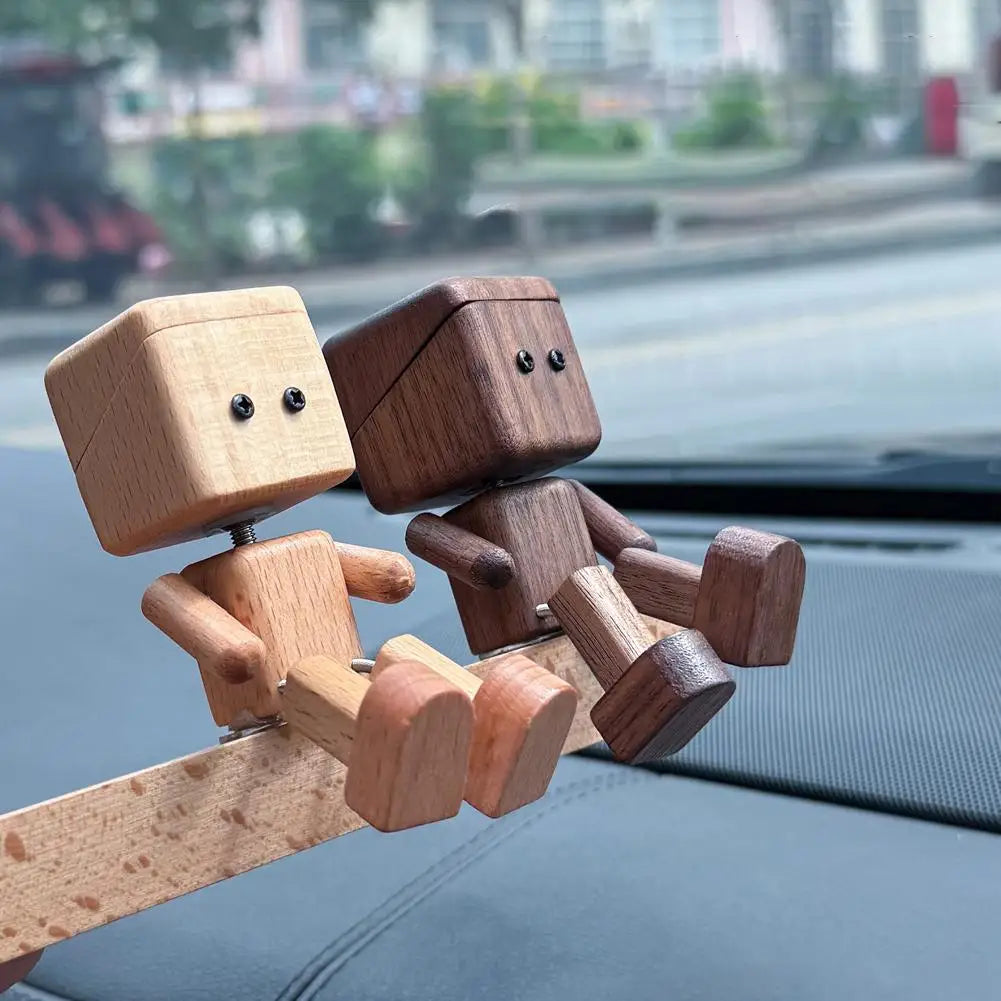 Shaking Wooden Man Figurine – Car Dashboard Aromatherapy Decor