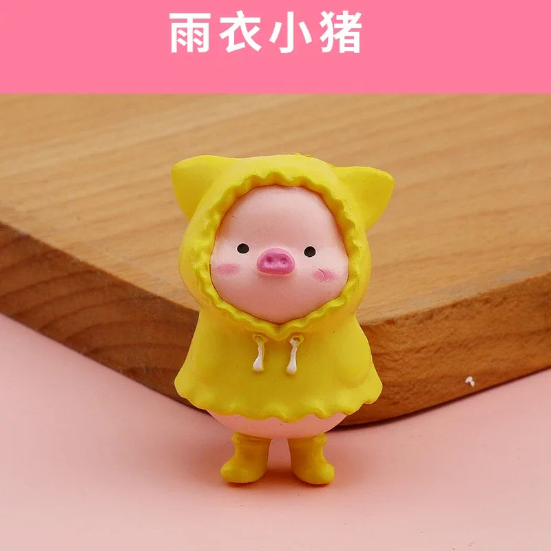 Cute Cartoon Pink Pig Figurine Miniaturas Ornament Resin Piggy Statue Collection Toy Fairy Garden Mini Miniatures Oasis Select F