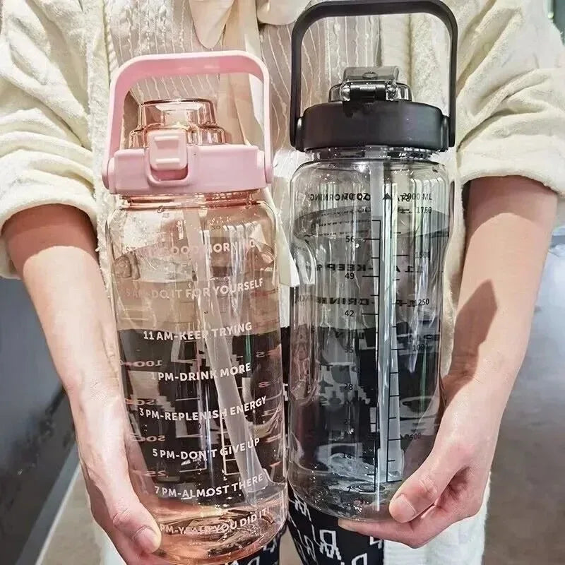 1pcs Large Capacity Motivational Water Bottle with Time Marker Leak-Proof Portable Sports Jug with Straw & Handle for Gym Oasis Select