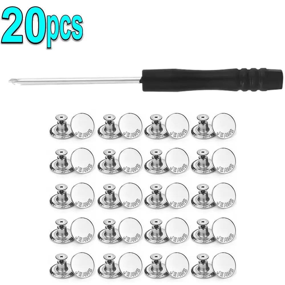 10/20Pcs Metal Jeans Buttons 17mm Replacement Screw Button Repair Kit Nailless Removable Jean Buckles Clothing Pants Pins Oasis Select 20pcs D