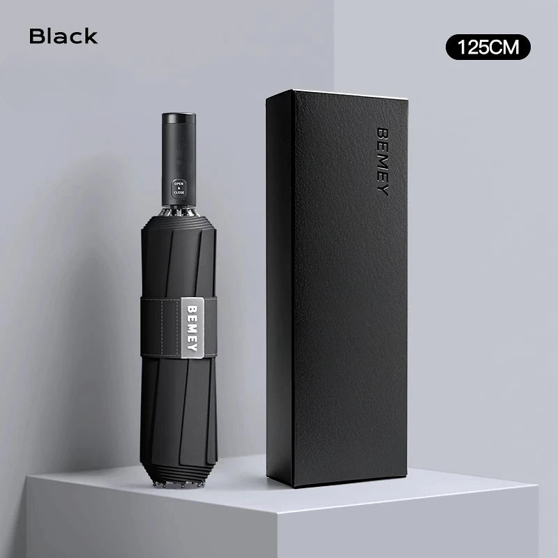 Fully Automatic Umbrella Enlarged Thickened and Reinforced Large Folding Umbrella for Heavy Rain Oasis Select Black 125cm 10K full-fiber