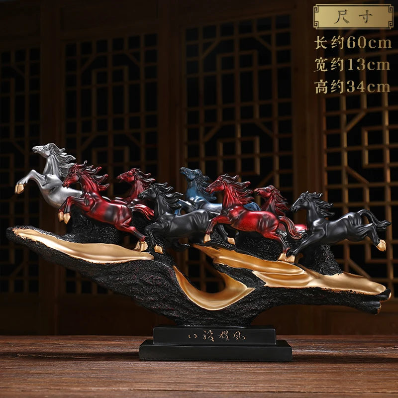 Painted eight horse decorations Chinese Zodiac horses modern Chinese Style TV cabinets porch office decorations Oasis Select A large