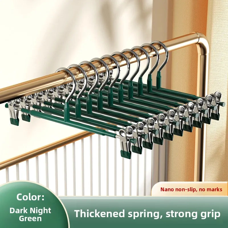 No-trace Anti-slip Stainless Steel Pants Hanger Clip Home Use JK Oasis Select 10 Newly upgraded deluxe version [removable clip ☀️ no-mark pant hangers] - midnight green