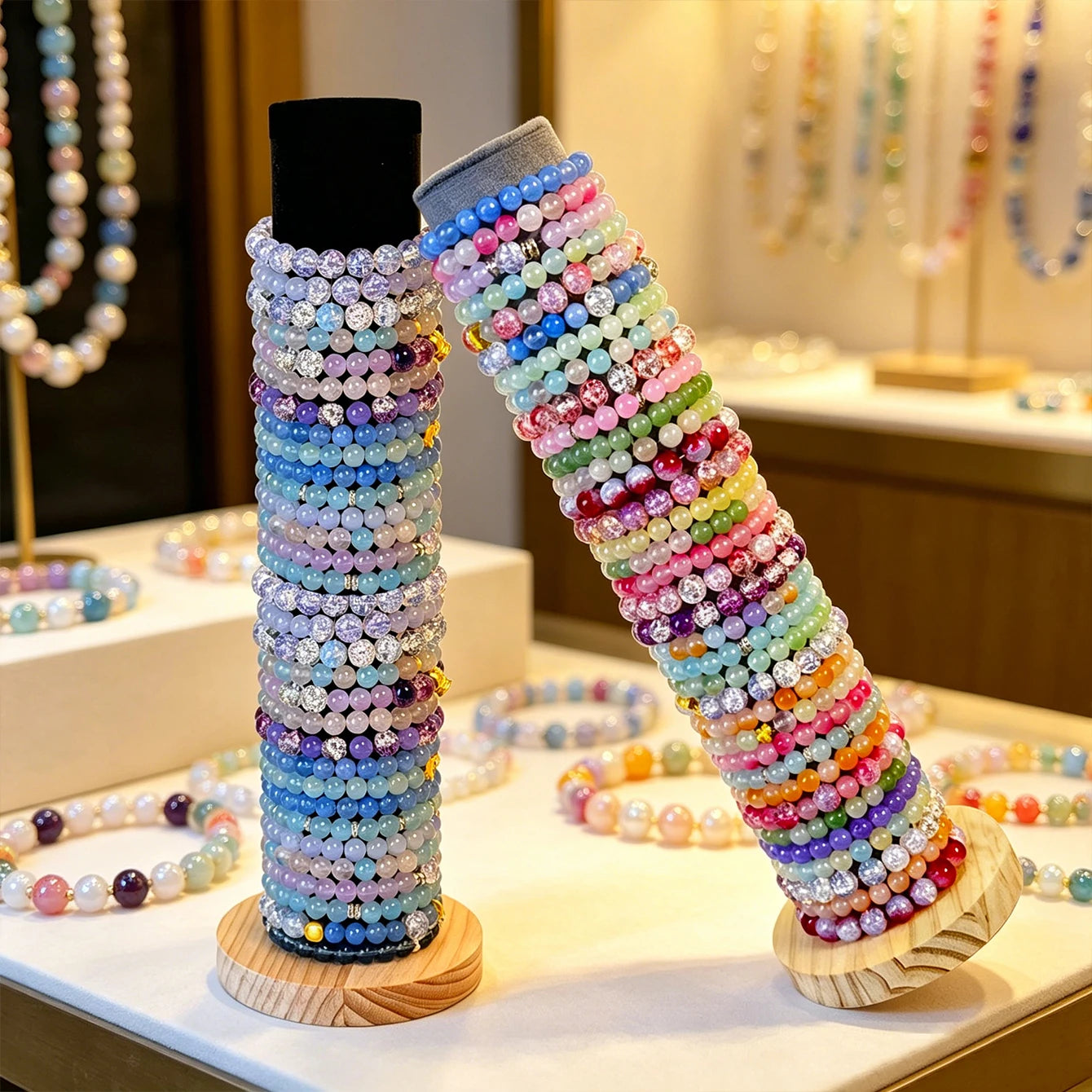 1pc velvet multi-color bracelet jewelry storage rack with vertically stacked tabletop and wooden solid wood base storage rack Oasis Select