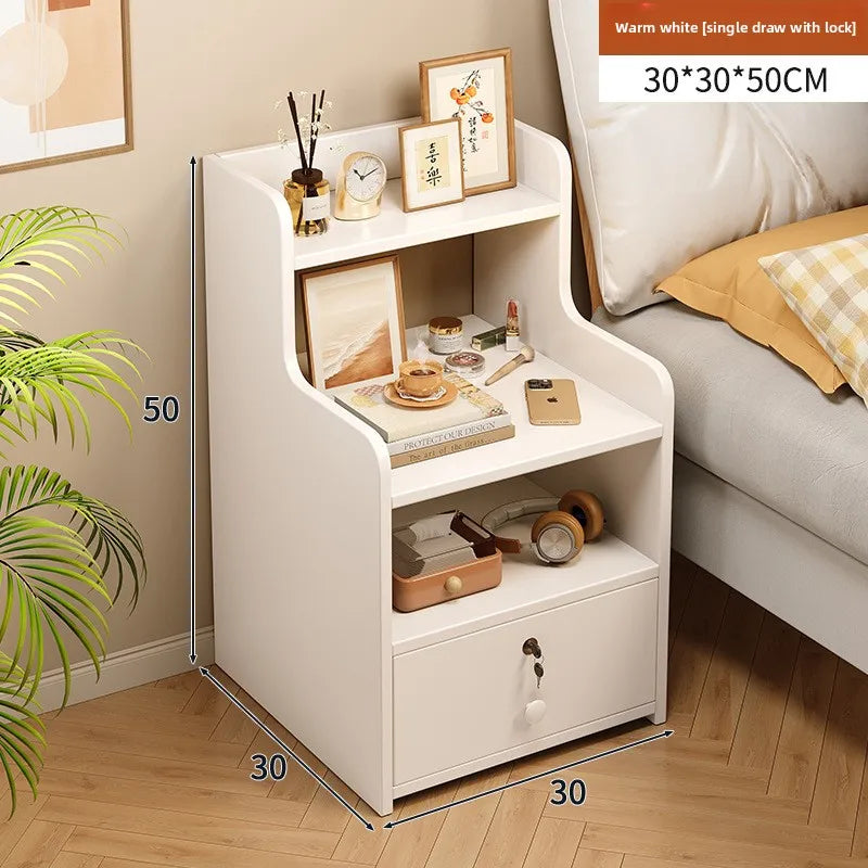 Bedside table Bedroom Simple storage Locked storage cabinet Small bedside storage shelf Rental house Mini low cabinet Oasis Select Warm white 30 1