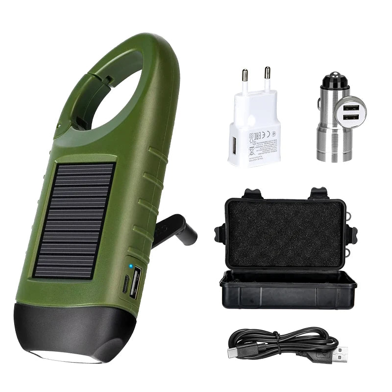 Solar Hand Crank LED Flashlight – Camping Emergency Torch