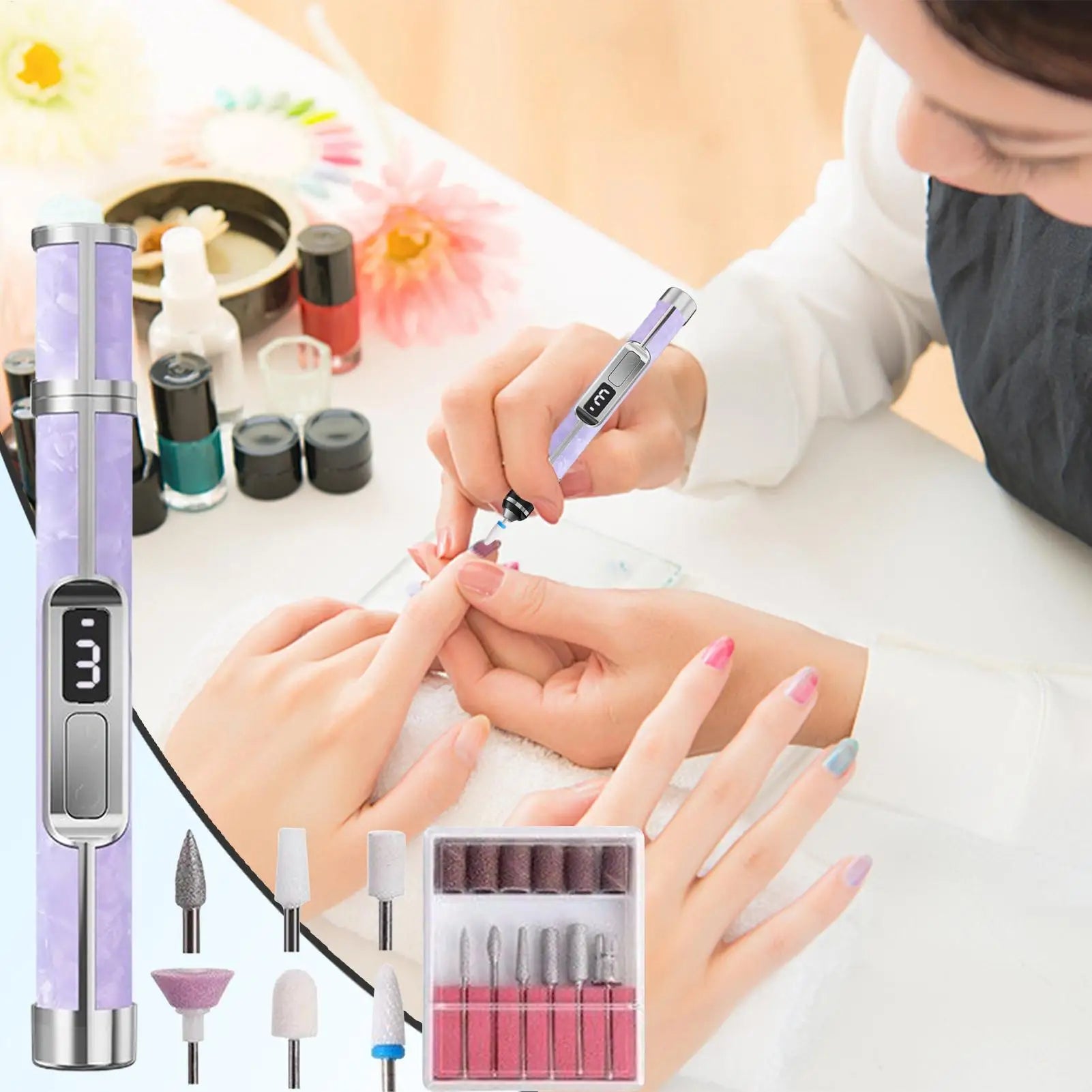 Nail Drill 3 Speeds Fingernail Polishing File Portable Rechargeable Foot Callus Remover for Women Girls Men Toenail Thick Nails Oasis Select
