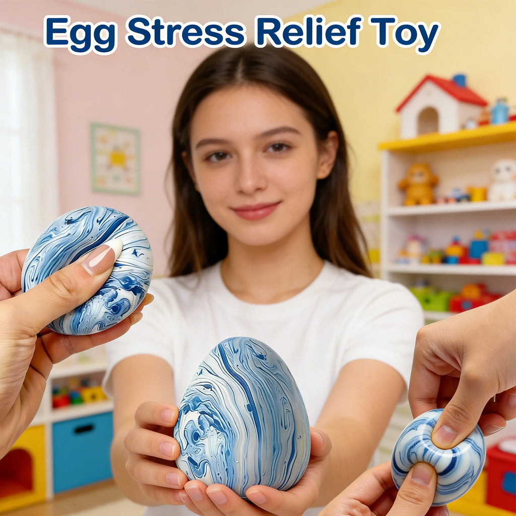 Simulated Egg Stress Ball Toy Cute Stress Relief Toy Slow Rebound Squeeze Toy for Adults Kids Non-bounce Fidget Toy 4 Colors Oasis Select