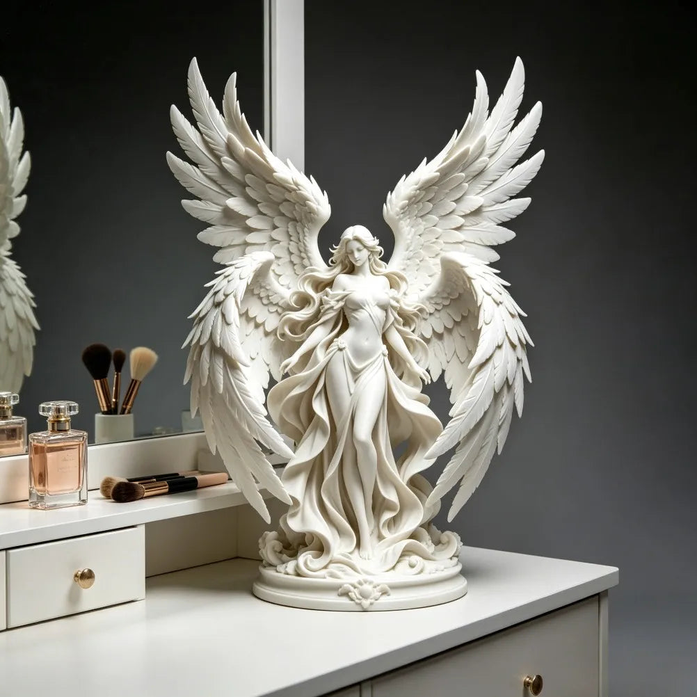 Quadruple Wing Holy Angel Sculpture Neoclassical Goddess Figurine Elegant European Art Statue Tabletop Decor Religious Present Oasis Select