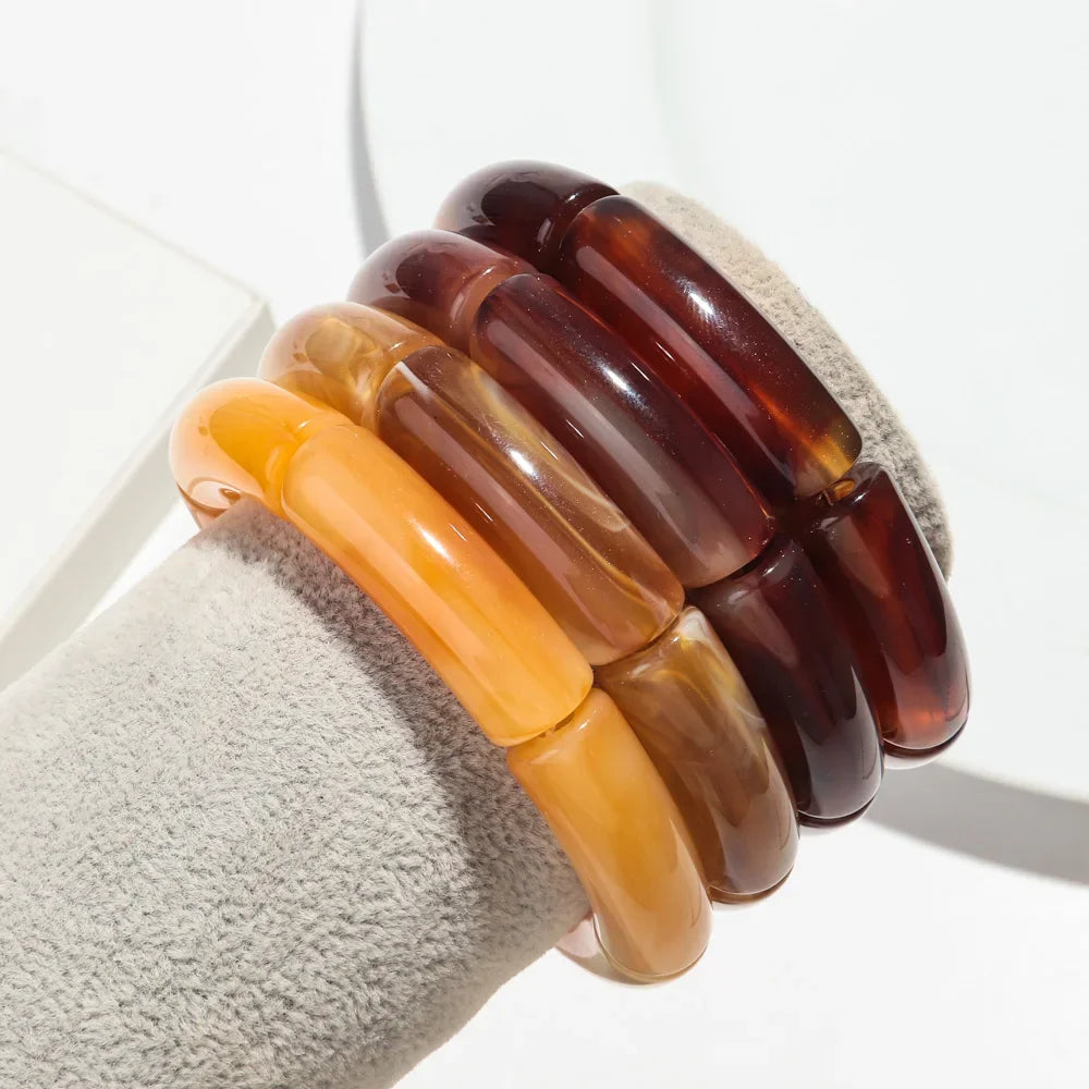Fashion Acrylic 4PCS/Set Resin Amber Bamboo Bead Elastic Bracelet Bangles Tube Beads Handmake 2024 Trendy Designer Bracelet Set Oasis Select