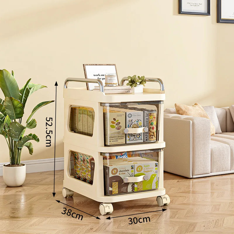 Household multi-functional movable dust storage cabinet, living room trolley, cream wind rack, drawer storage cabinet Oasis Select two layers