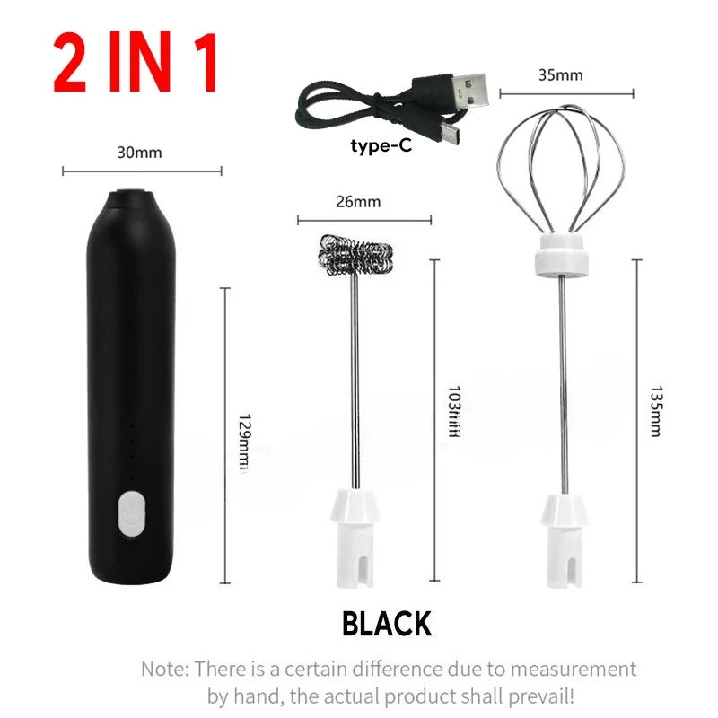 UPGRADED Electric Coffee Frother/MILK Whisk+Egg Beater MINI Food Blender USB Rechargeable Handheld Three Speeds Espresso Tools Oasis Select 307-BLACK