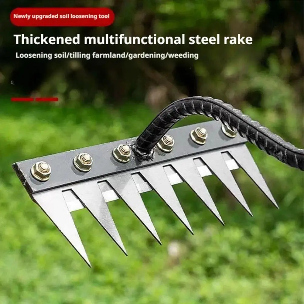 5/6/7/8 Teeth Iron Gardening Hoe Weeding Rake Farm Tool Grasping Raking Loosening Soil Nail Rake Tool Artifact Harrow Farm Tool Oasis Select
