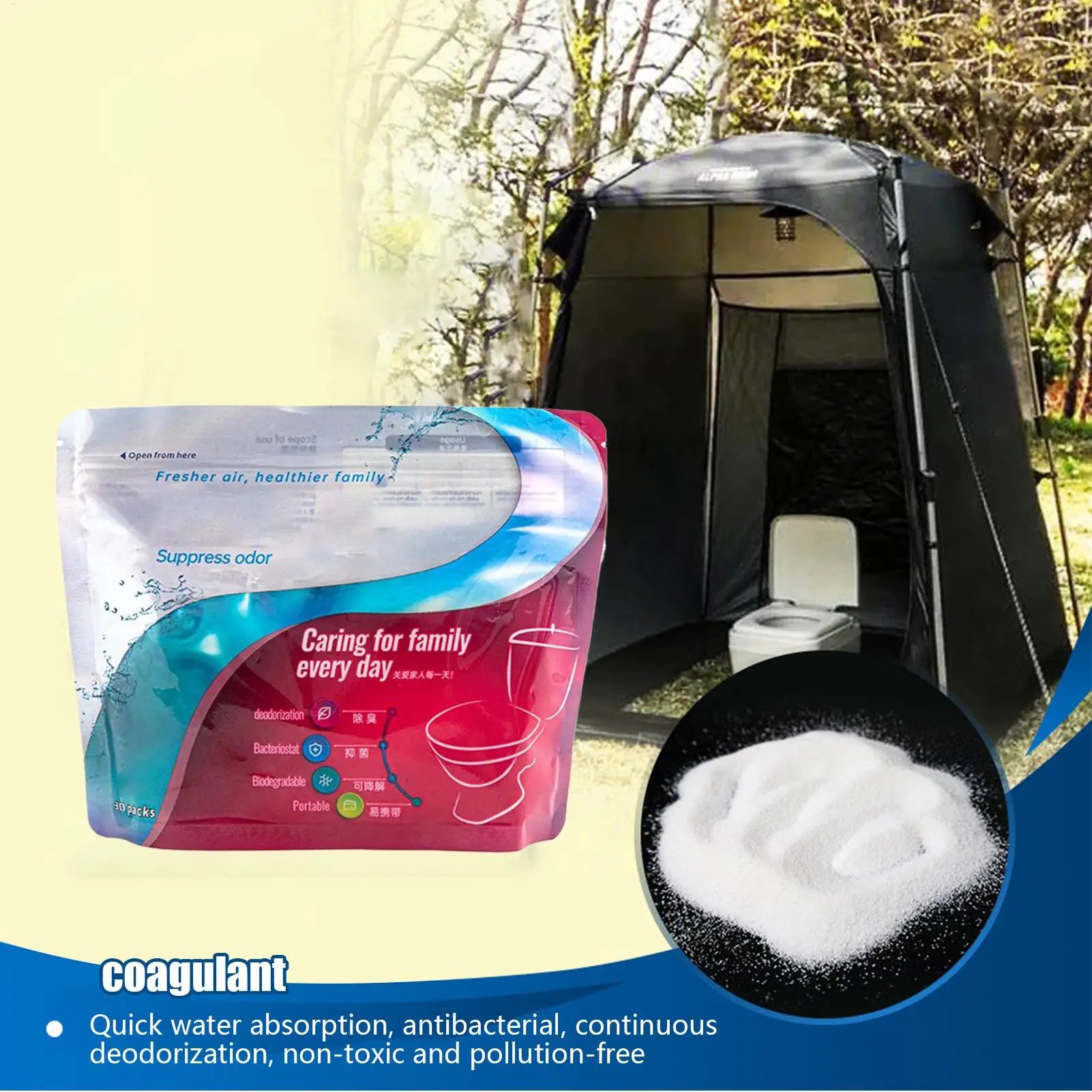30 Pieces Pee Powder Liquid Solidifier Portable Toilet Powder Liquid Waste Gelling Deodorizing Powder for Travel Portable Toilet Oasis Select
