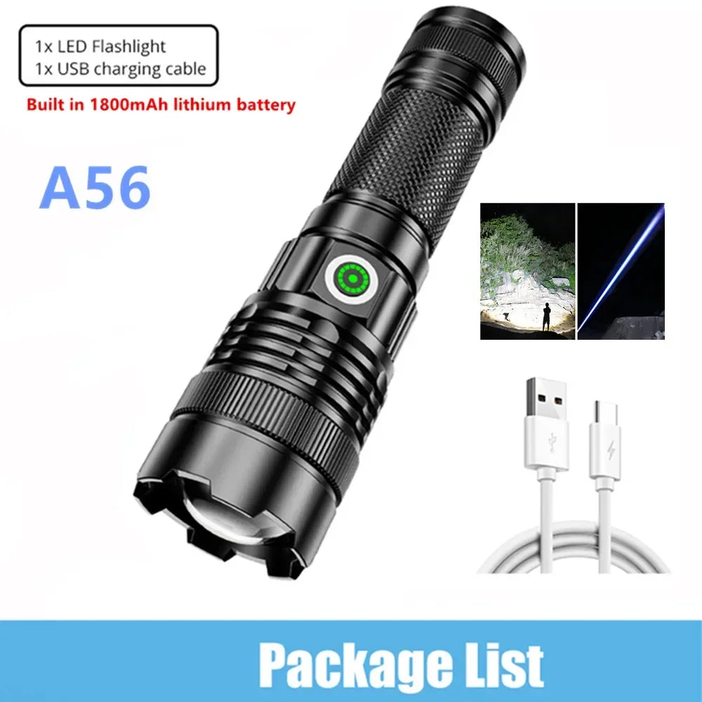 100000 Lumen Super Bright Spotlight Long Range LED Flashlight Built-in Battery USB Charging Waterproof Portable Camping Torch Oasis Select