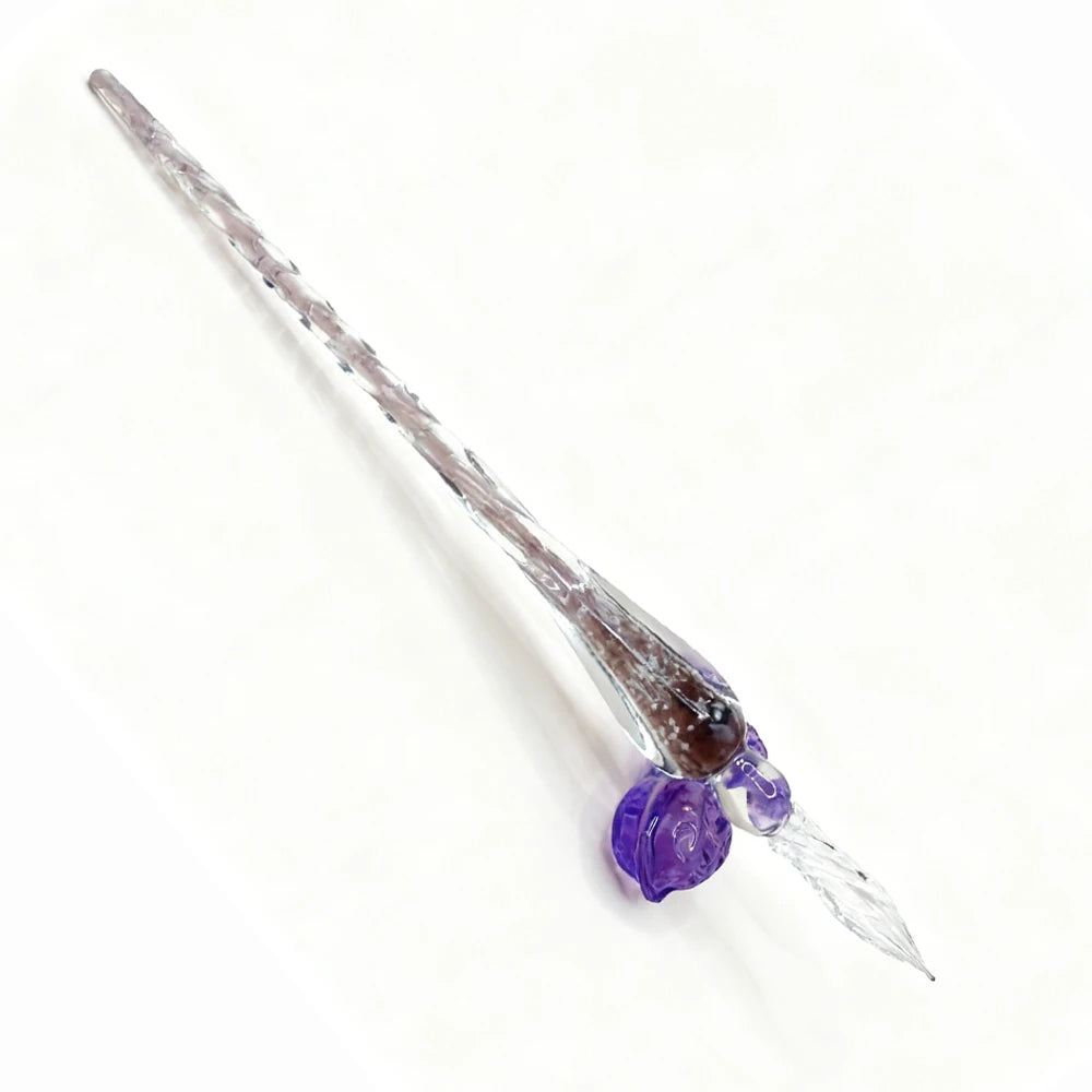 Handmade glass dip pen, Christmas crystal glass signature calligraphy vintage dip pen with peanut-shaped pen holder, ideal gift. Oasis Select PURPLE