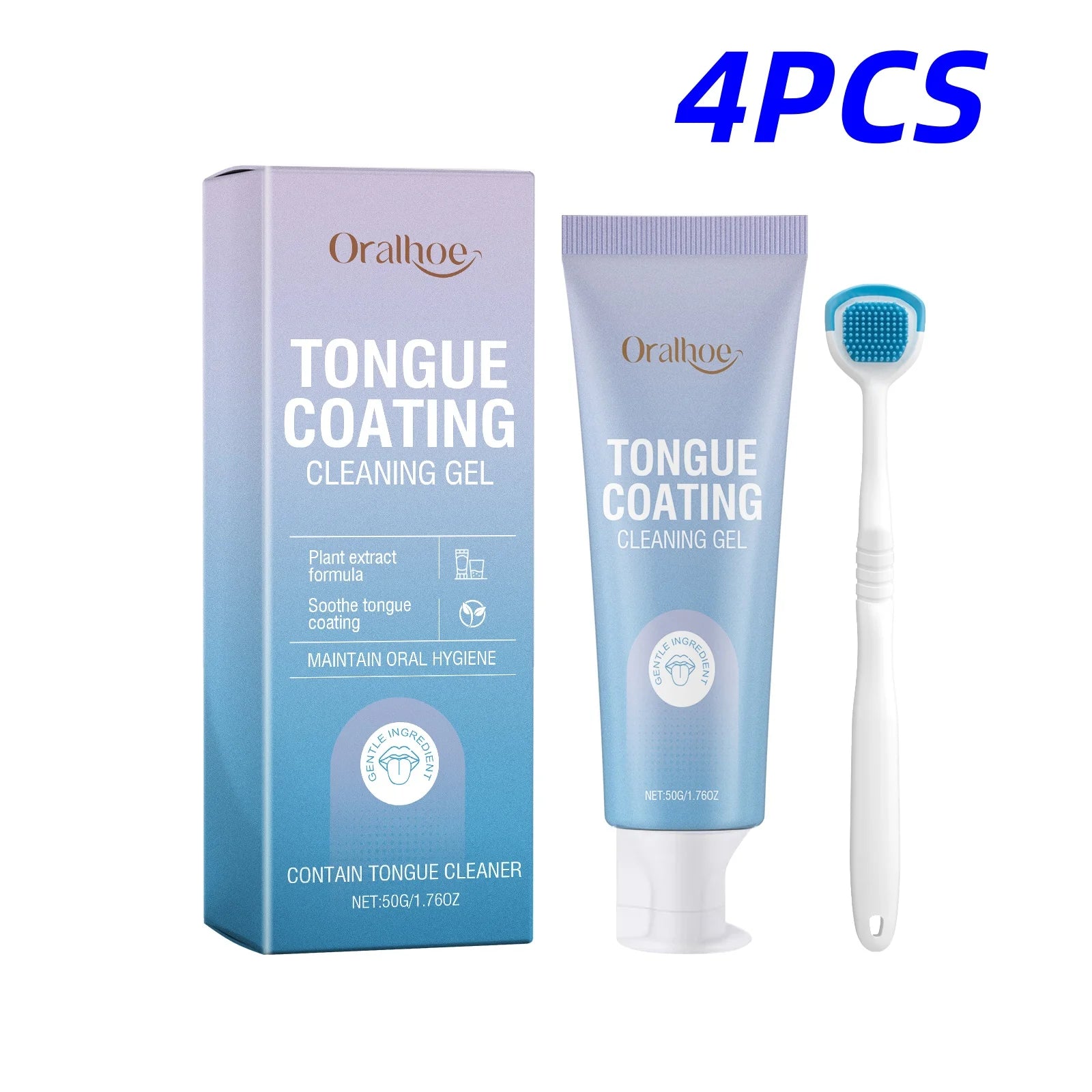 Oralhoe Tongue Coat Clean Care Gel with Brush Freshing Breathing Lasting Eliminate Bad Odors Oral Hygiene Tongue Cleansing Gels Oasis Select 50g Boxed X 4PCS