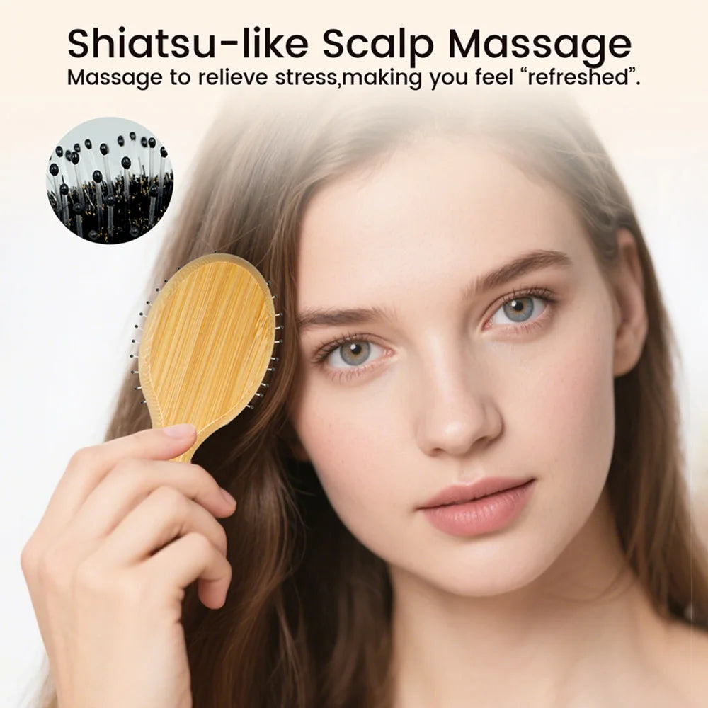 Bamboo Hair Brush Wooden Handle with Boar Bristles for Gentle Hair Combing Detangling and Scalp Massage Oasis Select