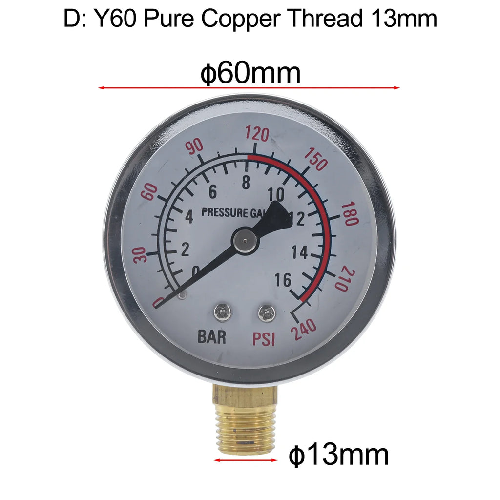 Air Compressor Pneumatic Hydraulic Fluid Pressure Y60 0-1.6Mpa 0-230PSI Pool Filter Water Pressure Gauge Meter Oasis Select D
