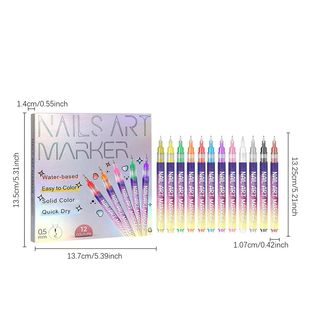 12-Color Nail Art Acrylic Paint Pens – 3D Doodle & Dotting Set Nail Art Pen Set Oasis Select A