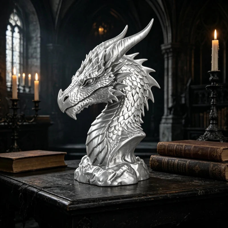 Fantasy Dragon Head Bust Statues 3D Printed Medieval Dragon Sculptures Mini Figurines Bookshelf Office Desktop Gothic Home Decor Oasis Select