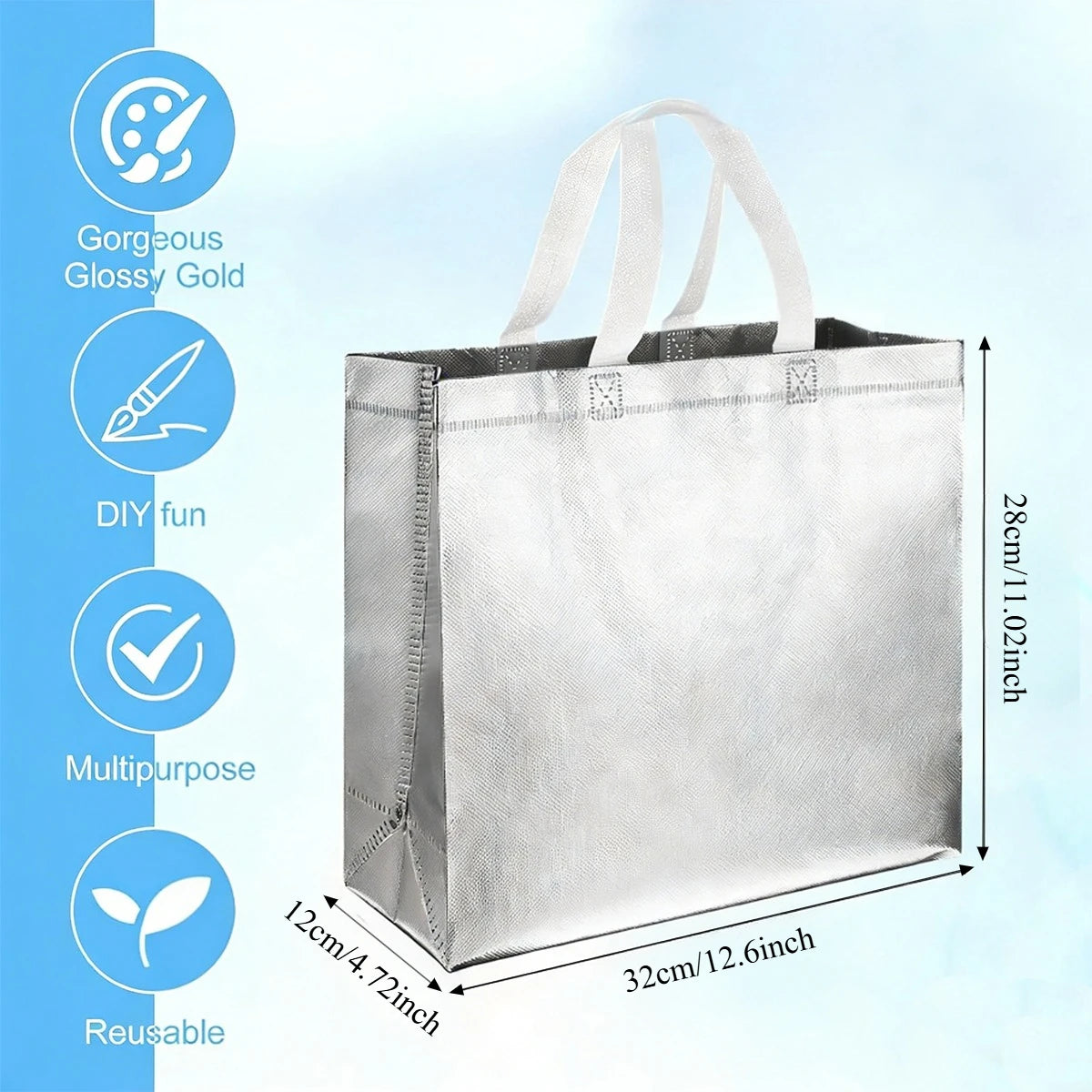 4/6/8PCS Eeusable Gift Bags with Handles Elegant Sliver Gift Bags Independence Day Birthdays Parties Holidays Wedding Shopping Oasis Select