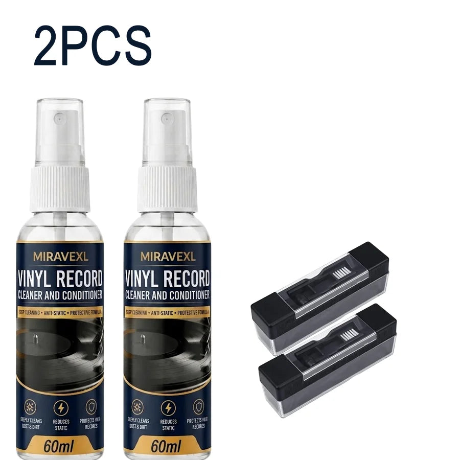 MIRAVEXL Vinyl Record Cleaning Kit: 60ml Spray & Anti-Static Velvet Brush Set — Designed Specifically for Record Maintenance Oasis Select 2PCS