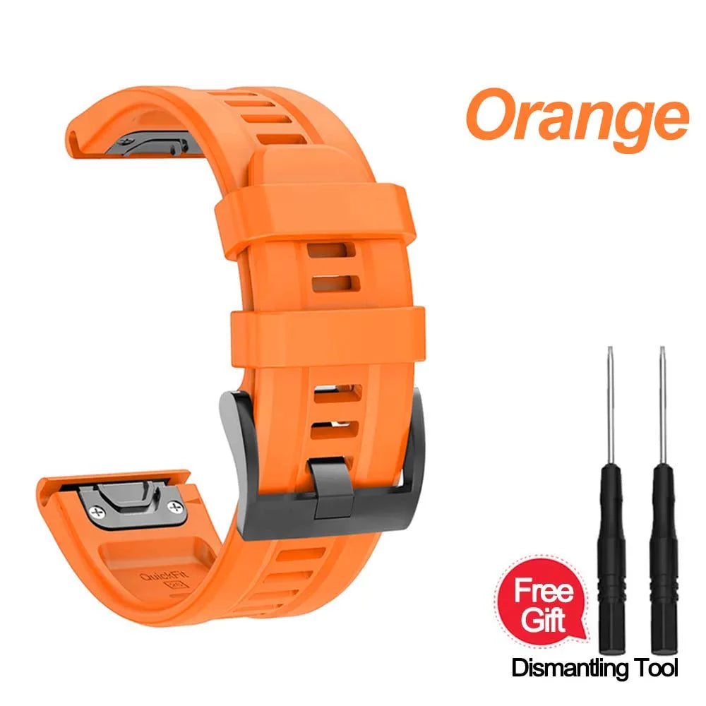 Silicone Watch Band for Garmin Fenix 7X 6X 5X – 22mm & 26mm Smartwatch Band Oasis Select orange QuickFit 26mm