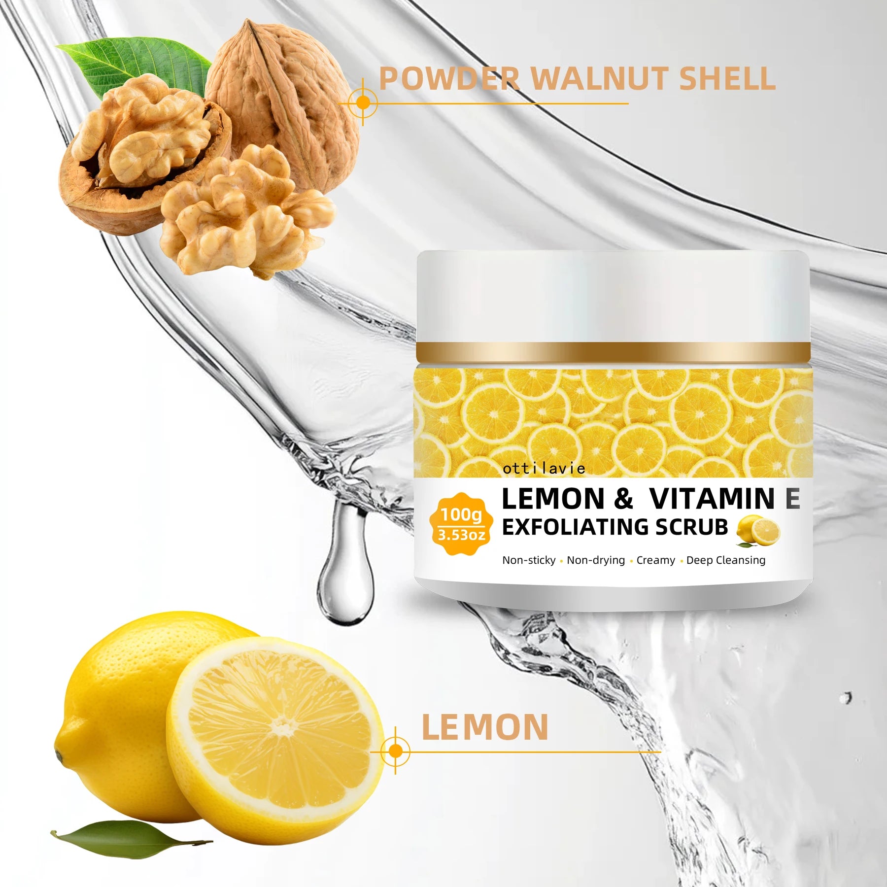 Ottilavie Lemon Vitamin E Scrub | Face & Body Exfoliator Exfoliating Face Scrub Oasis Select