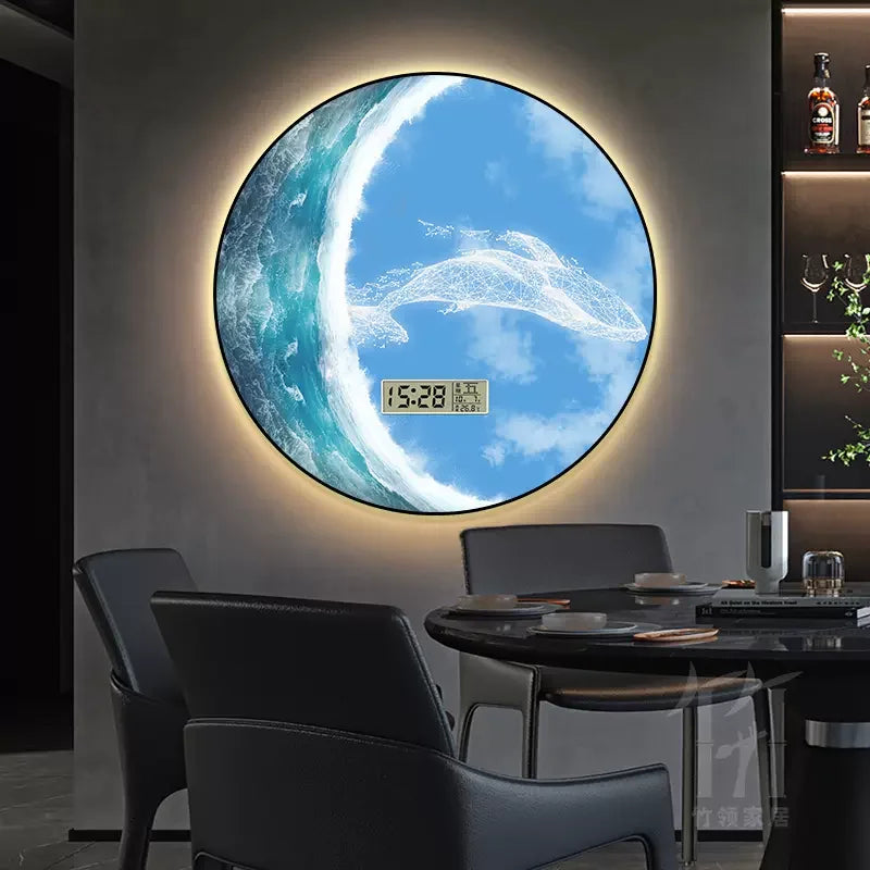 New porch decorative painting bedroom led light painting perpetual calendar electronic decorative painting wall clock Oasis Select zZ1393 Diameter 50cm