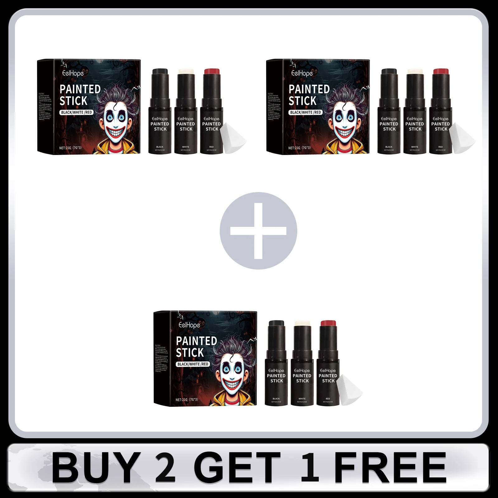 Eelhope Halloween Body Paint Stick Set – Black White Red, 21g