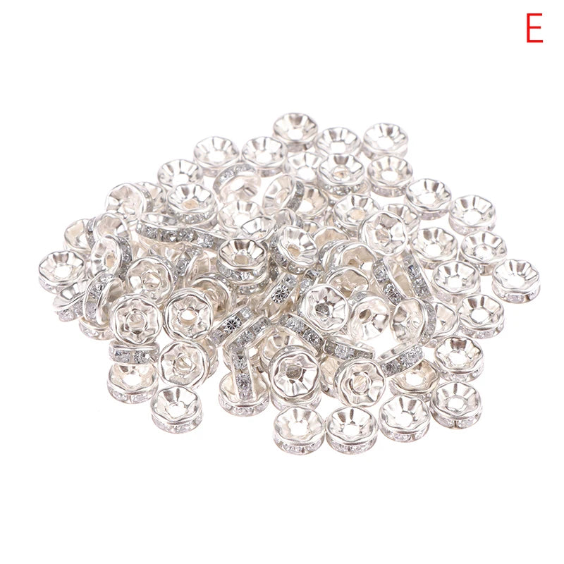 100pcs 5/7/10mm Rondelle Disc 316 Stainless Steel Crystal Spacer Beads With Rhinestone For Jewelry Making DIY Bracelet Oasis Select sliver-7mm