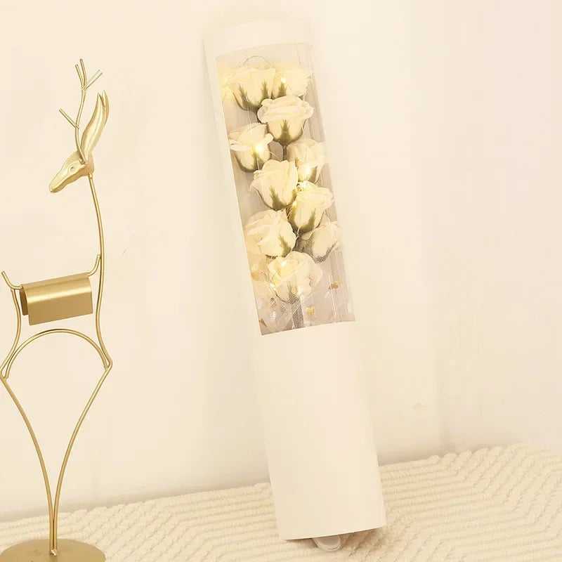 PVC Soap Rose Bouquet Mothers Day Romantic Anniversary New Year Festive Artificial Floral Gift Arrangement for Mom Oasis Select White Flower Box