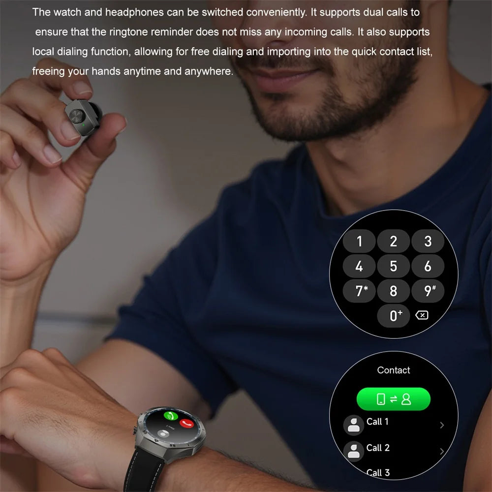 2-in-1 Bluetooth Earphones Smart Watch 24H Health Monitor NFC Men Women Sports Local Music Smartwatch With Built-in Headphones Oasis Select