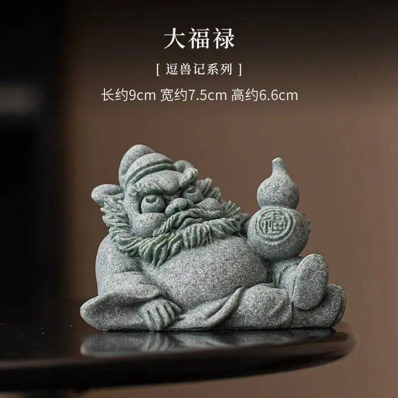 Green Sand Stone Tianshi Zhongkui Tea Pet Ornament Home Indoor Incense Holder Office Desktop Decoration Accessories Oasis Select Great Fortune