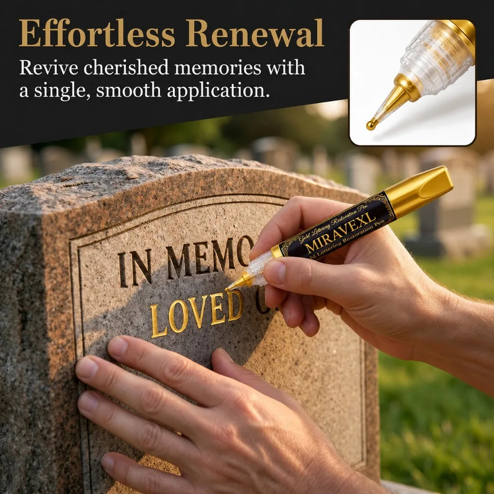 Headstone Paint Touch-Up Set - Professional Gold Ink Restoration Marker & Fine Brush For Memorial Engraving and Lettering Oasis Select