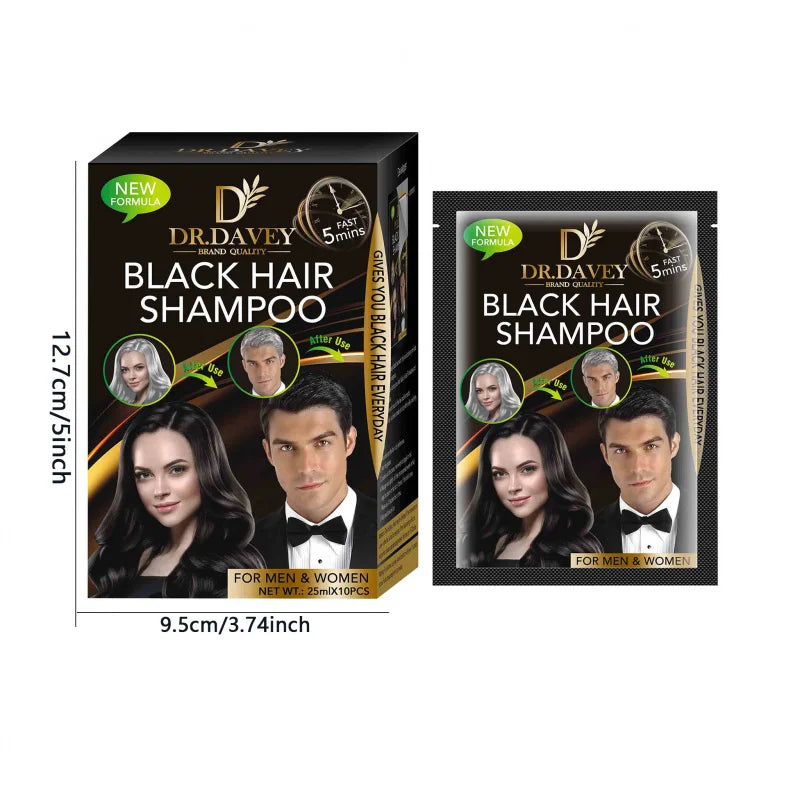 DR.DAVEY Black Hair Dye Coloring Shampoo 25ml × 10 Sachets
