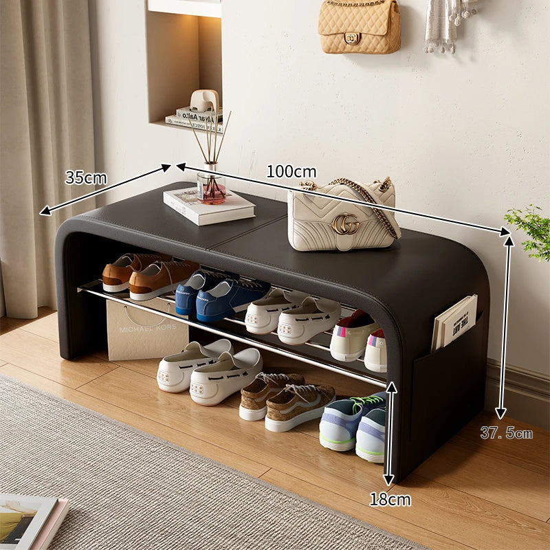 Light luxury shoe changing stool for home use, shoe wearing stool, shoe cabinet, integrated bed end stool Oasis Select Black 100